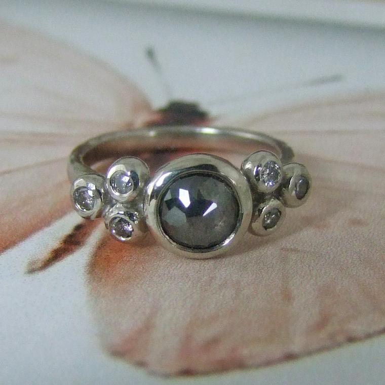 Palladium and grey diamond engagement ring